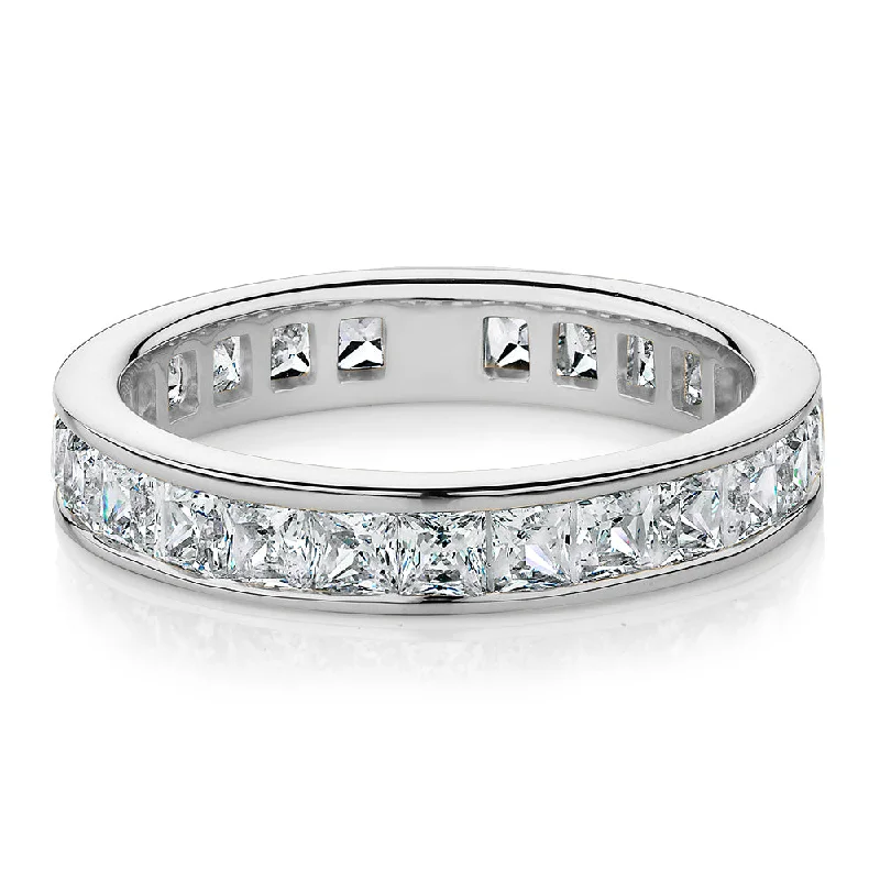 Emerald women rings-All-rounder eternity band with 2.5 carats* of diamond simulants in 10 carat white gold