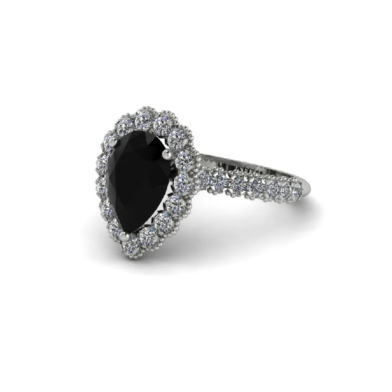 Vintage-inspired engagement rings for women-Halo Pear Black Diamond Pave Engagement Ring - Ingrid No. 9