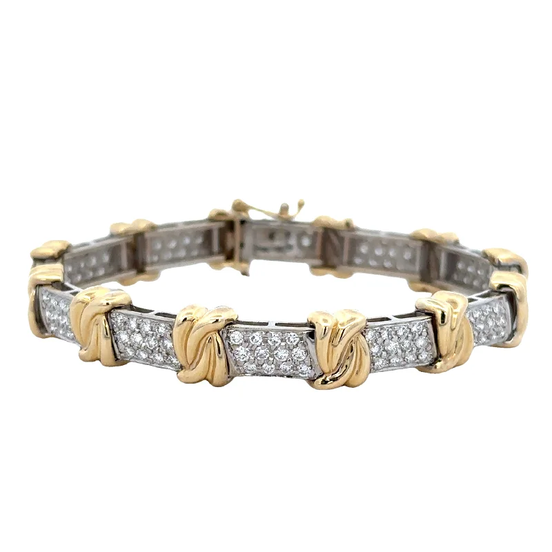 Fashion women bracelets-Vintage 3.10 CTW Two Tone Diamond Pave Bracelet