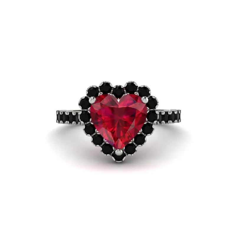 Engagement rings with delicate details for women-Halo Heart Ruby Pave Engagement Ring - Gail No. 42