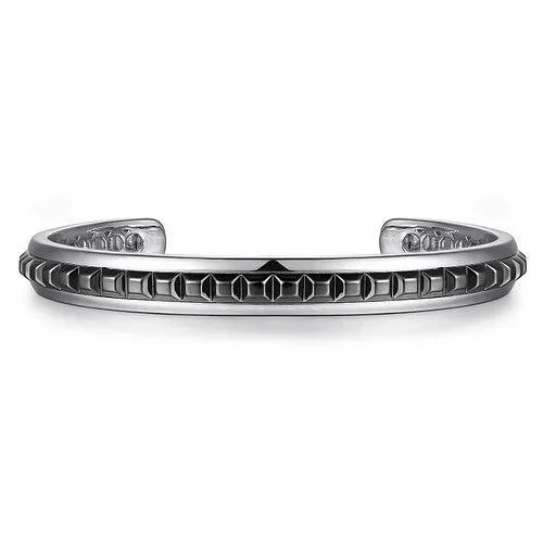 Diamond bangle bracelets for women-925 Sterling Silver Open Cuff Bracelet with Black Grommet Inlay