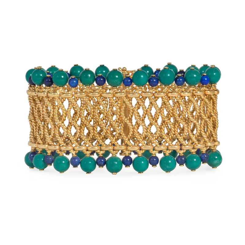 Adjustable charm women bracelets-Bulgari Mid-Century gold, turquoise, and lapis bracelet