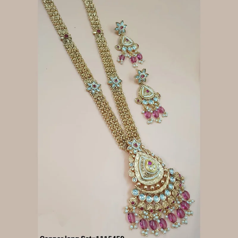 Tassel women necklaces-Padmawati Bangles Gold Plated Pota Stone And Beads Long Necklace Set