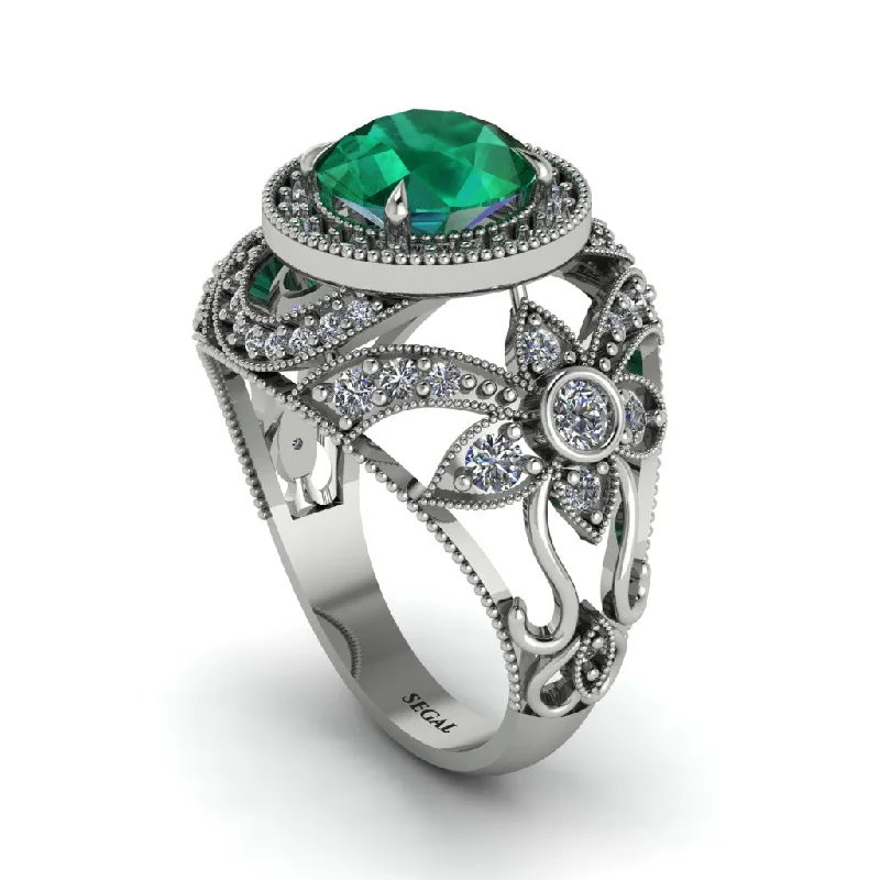 Princess cut engagement rings for women-Edwardian Gold Engagement Ring Royal Antique With Emerald - Abbie No. 6