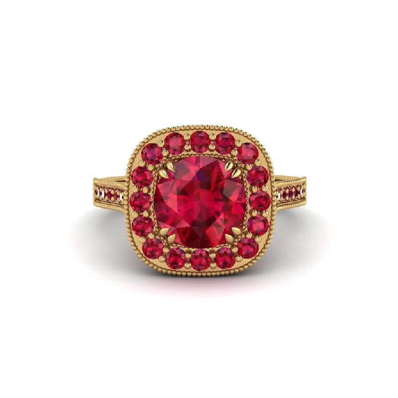 Engagement rings with floral designs for women-Milgrain Halo Round Ruby Engagement Ring - Odette No. 55