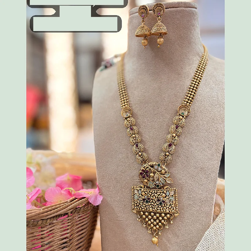 White gold women necklaces-Jewel Addiction Copper Gold Pota Stone Long Necklace Set