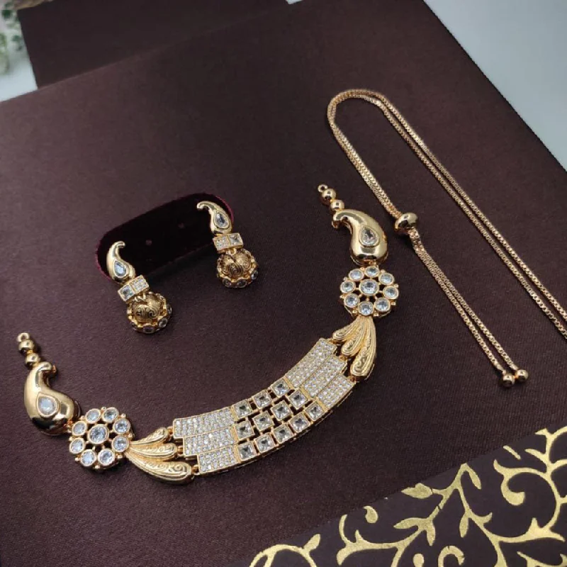 Heart-shaped women necklaces-Aamrapali Gold Plated AD Necklace Set