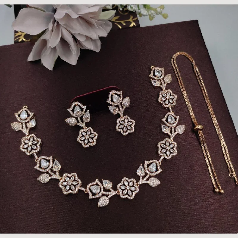 Wedding women necklaces-Aamrapali Gold Plated American Diamond Necklace Set