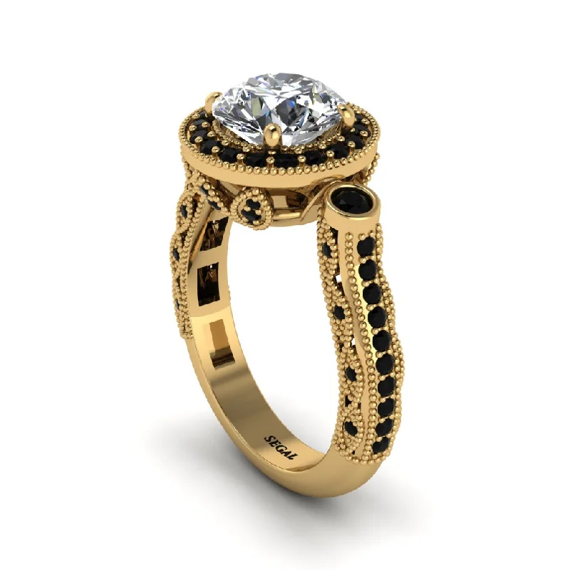 Engagement rings with colored diamonds for women-Milgrain Halo Pave Diamond Engagement Ring - Mabel No. 31