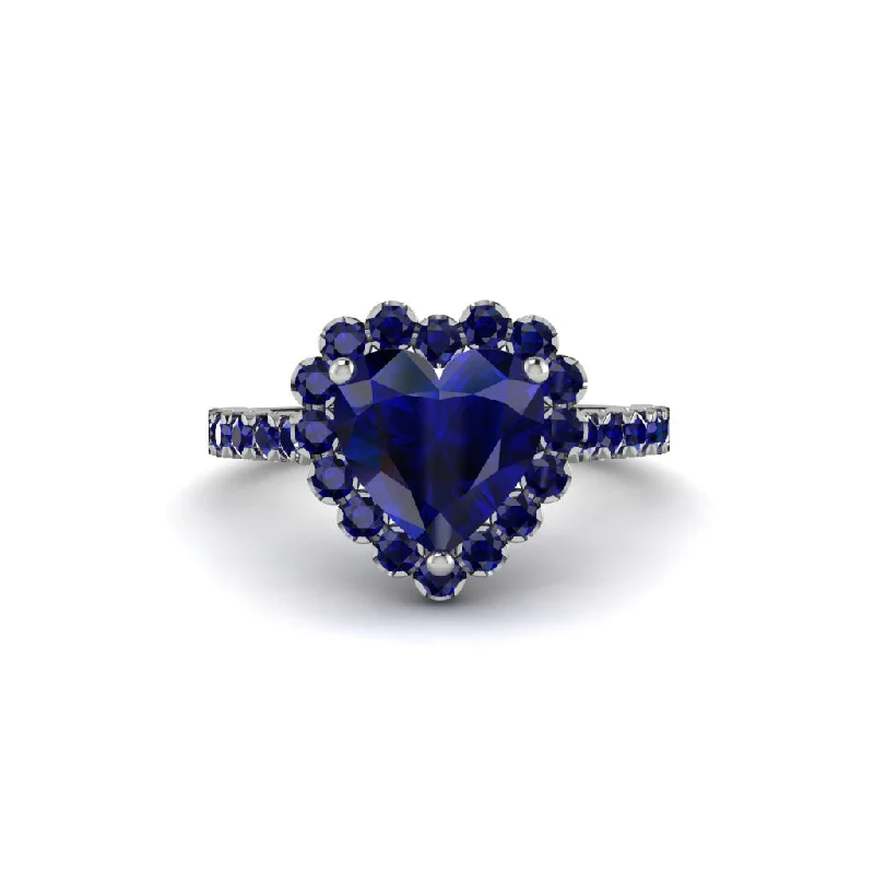 Engagement rings with a band for women-Halo Heart Sapphire Pave Engagement Ring - Gail No. 75