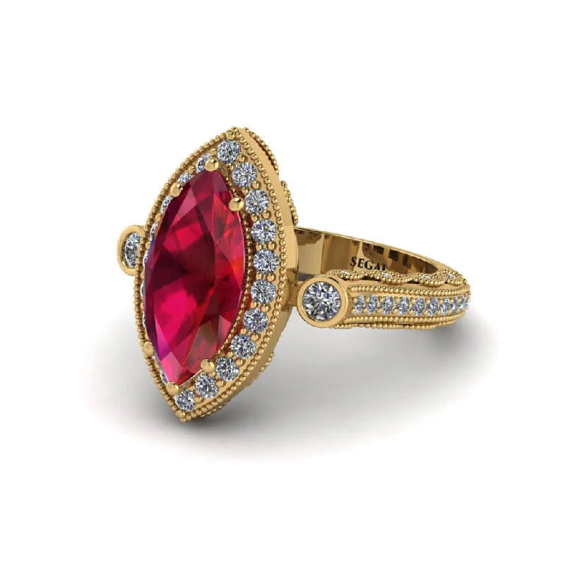 Heart-shaped engagement rings for women-Milgrain Halo Marquise Ruby Engagement Ring - Noreen No. 10