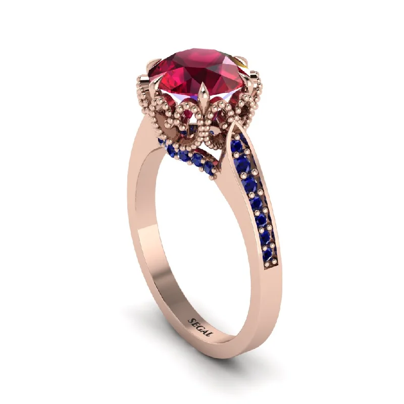 Round cut engagement rings for women-Ruby Milgrain Engagement Ring - Yara No. 71