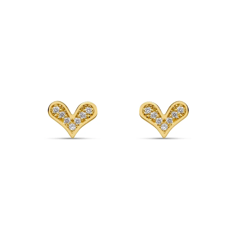 Minimalist women earrings-Diamond Heart Earrings - 14 karat gold diamond earrings, diamonds 0.10ct