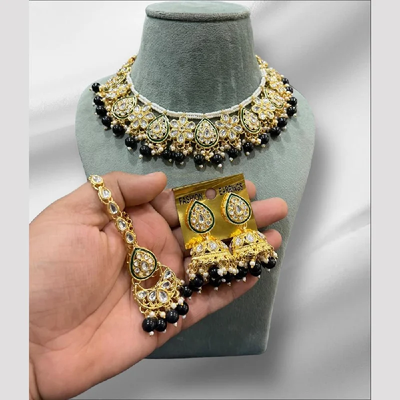 Birthday women necklaces-Hira Collections Gold Plated Kundan Stone And Beads Necklace Set