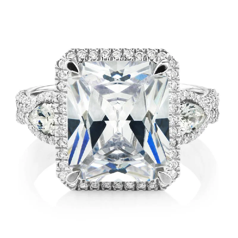 Customizable engagement women rings-Dress ring with 6.93 carats* of diamond simulants in 10 carat white gold