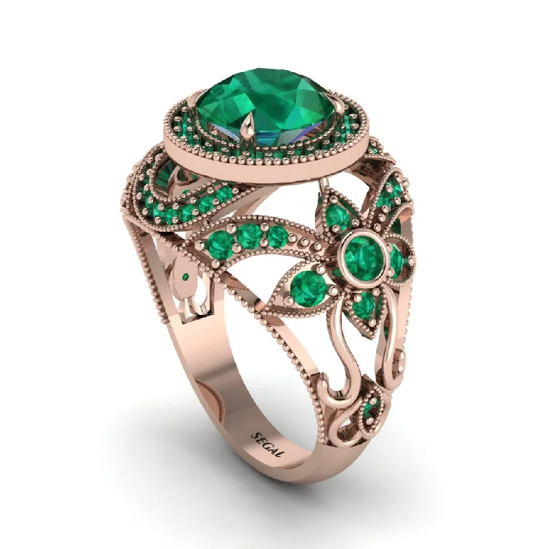 Luxury engagement rings for women-Edwardian Gold Engagement Ring Royal Antique With Emerald - Abbie No. 20