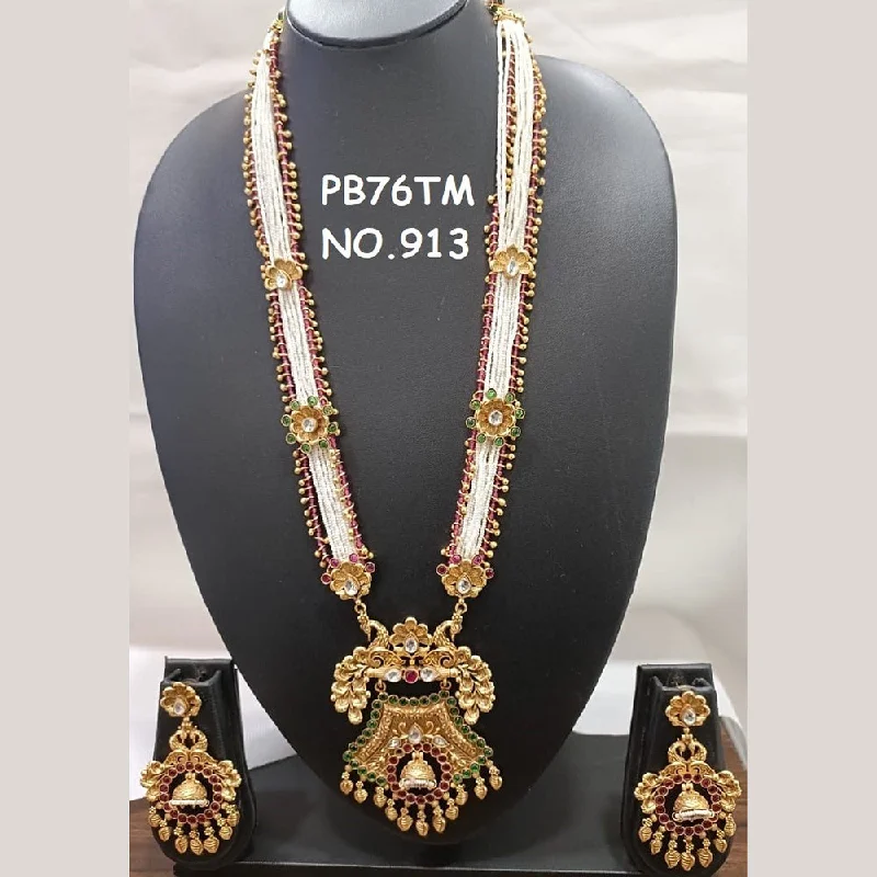 White gold women necklaces-Kala Creation Copper Gold Plated Long Necklace Set