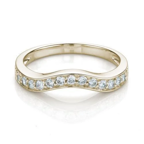 Silver women rings-Curved wedding or eternity band with 0.3 carats* of diamond simulants in 14 carat yellow gold