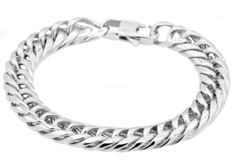 Personalized bangle bracelets for women-Mens Stainless Steel Double Cuban Link Chain Bracelet