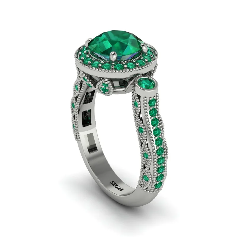 Engagement rings with a twist for women-Milgrain Halo Pave Emerald Engagement Ring - Mabel No. 21