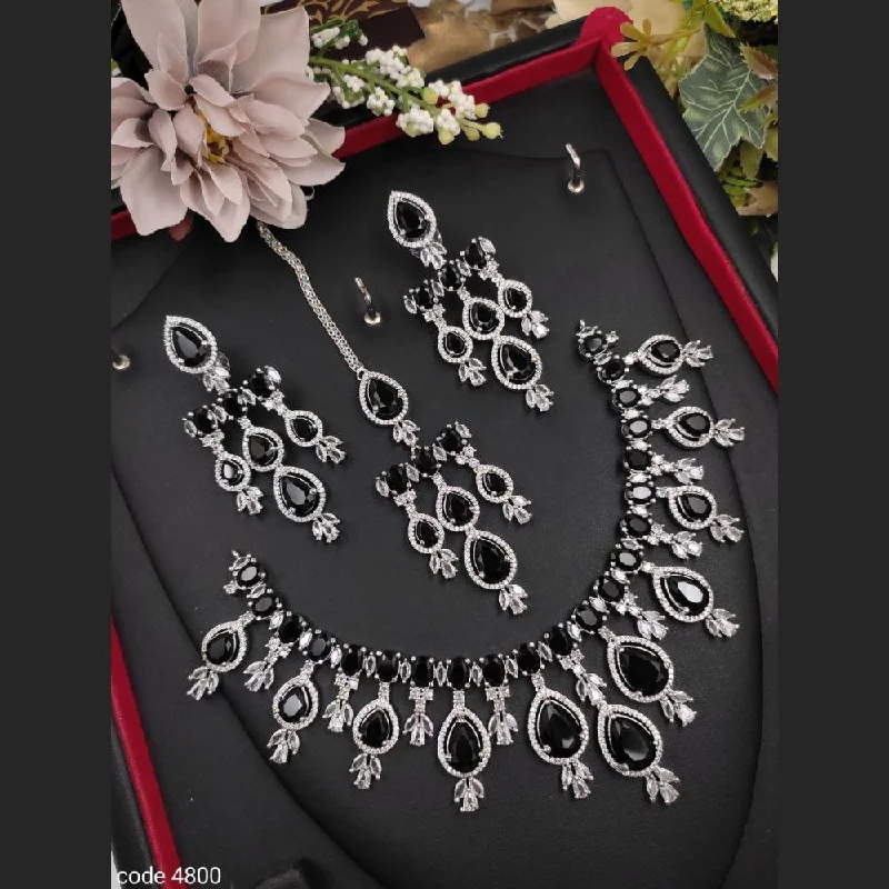 Natural stone women necklaces-Aamrapali Silver Plated American Diamond Necklace Set