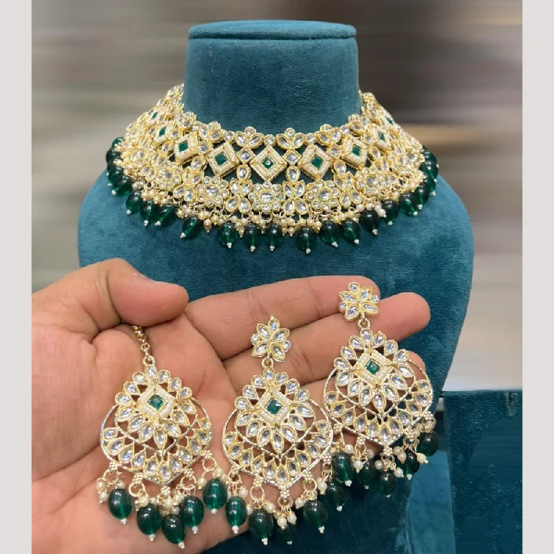 Rose gold women necklaces-Hira Collections Gold Plated Kundan Stone And Beads Choker Necklace Set