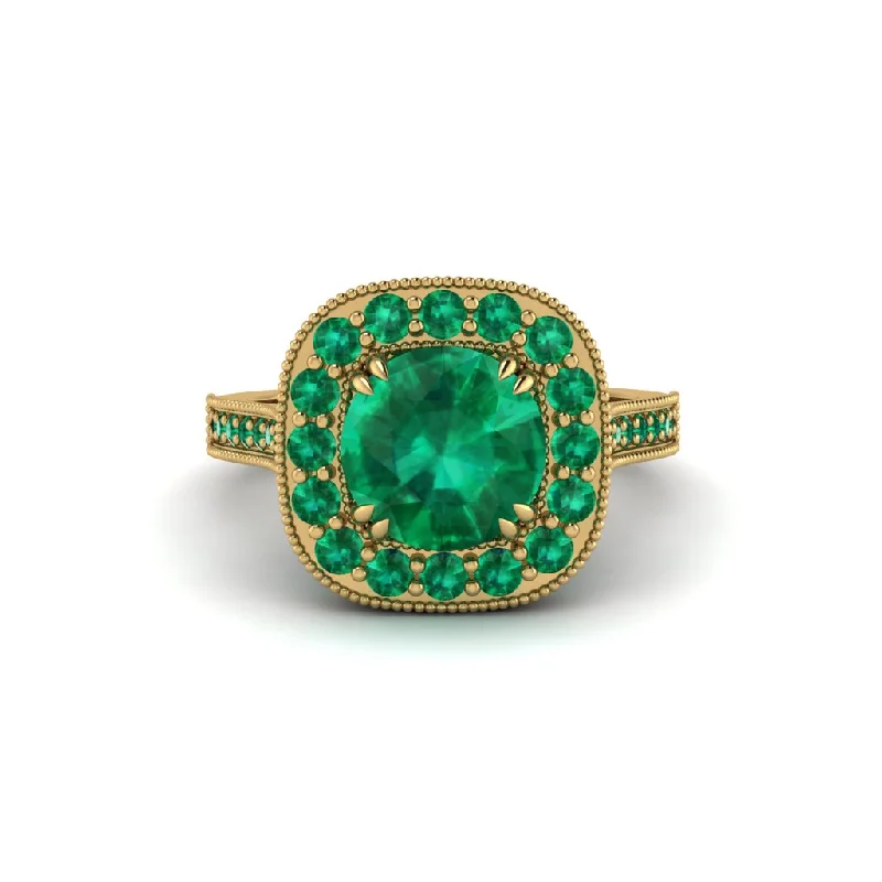 Trendy engagement rings for women-Milgrain Halo Round Emerald Engagement Ring - Odette No. 19