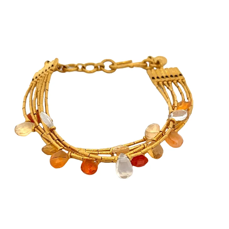 Geometric women bracelets-Gemstone Multistrand Bracelet in 23k Yellow Gold