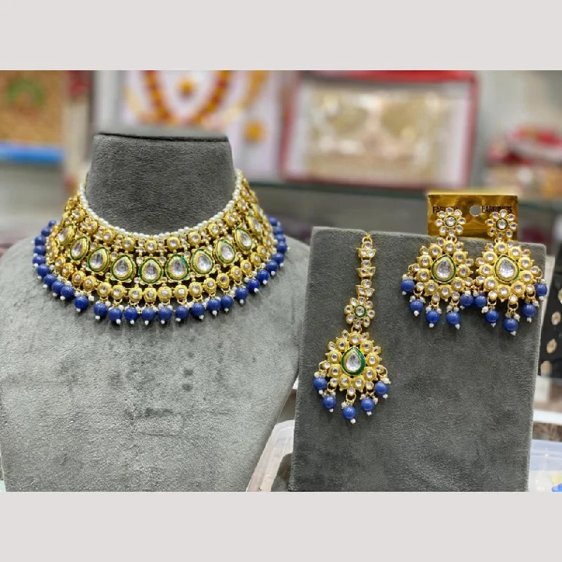 Minimalist style women necklaces-Hira Collections Gold Plated Kundan Stone And Beads Meenakari Choker Necklace Set