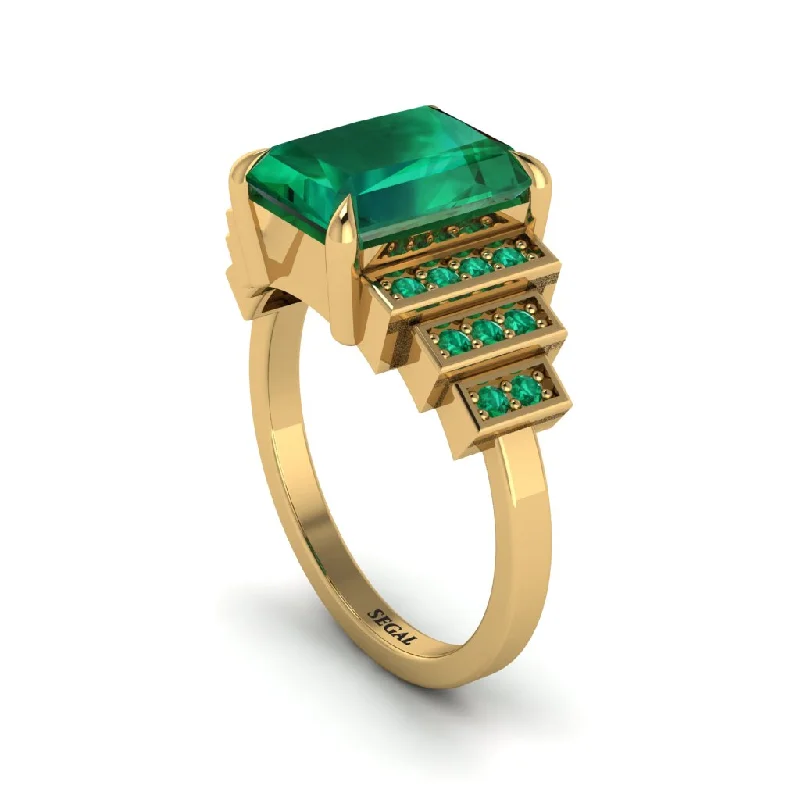 Unique gemstone engagement rings for women-Unique Geometric Radiant Emerald Engagement Ring - Wilma No. 19