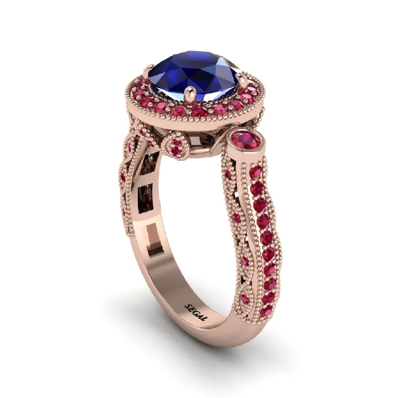 Unique engagement rings for women-Milgrain Halo Pave Sapphire Engagement Ring - Mabel No. 59