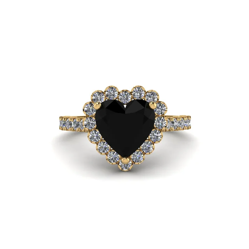 Engagement rings with square diamonds for women-Halo Heart Black Diamond Pave Engagement Ring - Gail No. 7