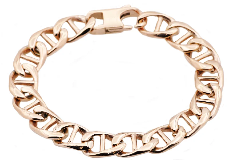 Customized charm women bracelets-Mens Rose Stainless Steel Mariner Link Chain Bracelet