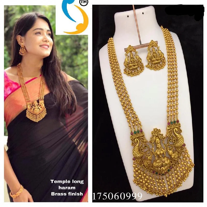 Couple women necklaces-Sai Fashion Gold Plated Pink & Green Pota Stone Traditional Long Necklace Set