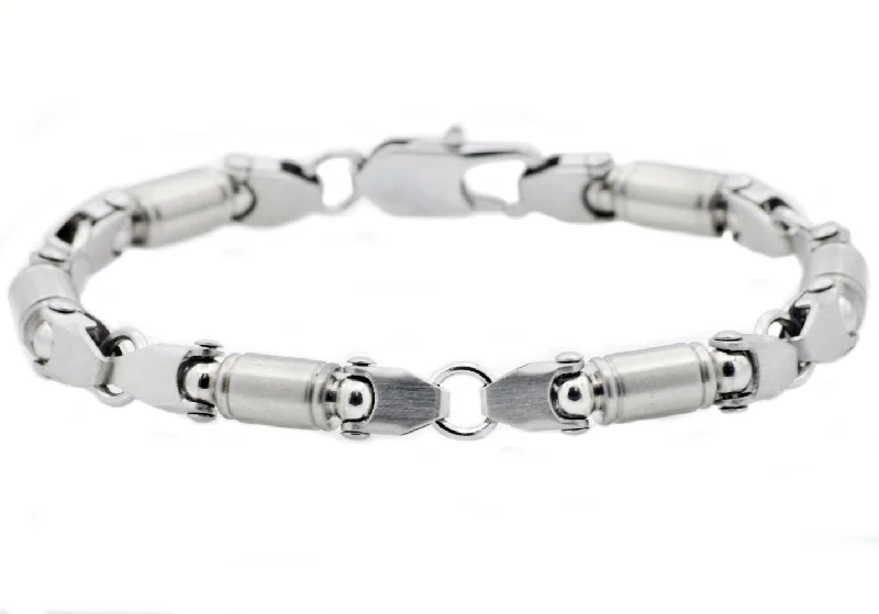 Adjustable charm women bracelets-Mens Stainless Steel Barrel Link Chain bracelet