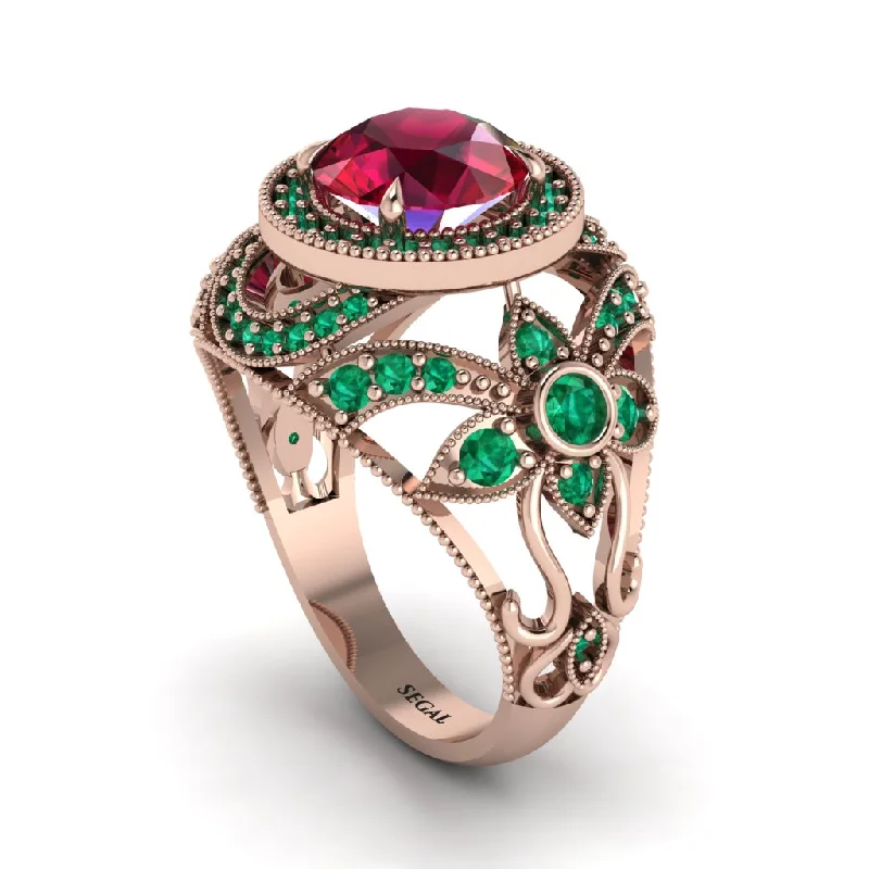 Engagement rings with emeralds for women-Edwardian Gold Engagement Ring Royal Antique With Ruby - Abbie No. 26