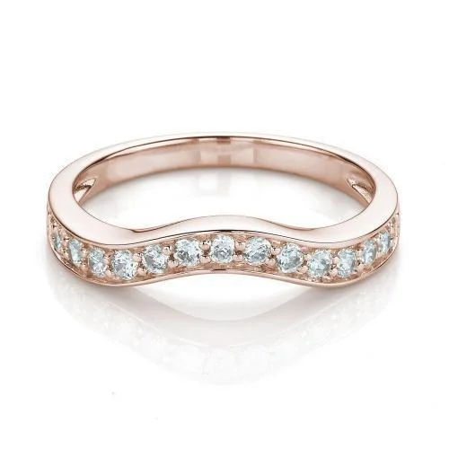 Engraved women rings-Curved wedding or eternity band with 0.3 carats* of diamond simulants in 14 carat rose gold