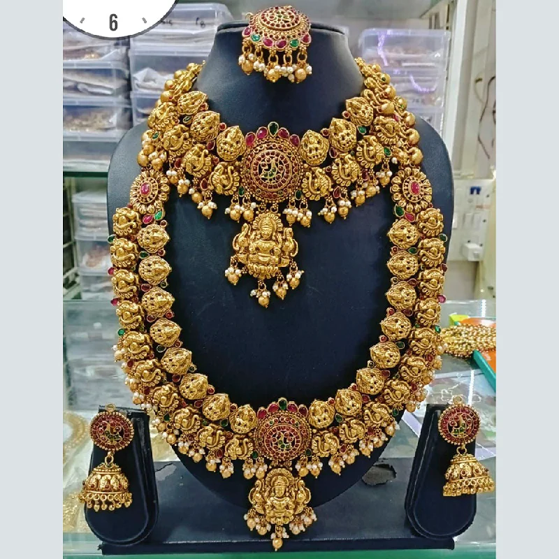 Simple women necklaces-Manisha Jewellery Gold Plated Double Necklace Set