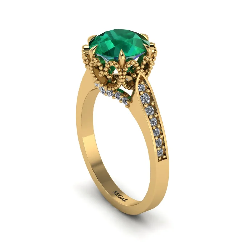 Affordable engagement rings for women with diamonds-Emerald Milgrain Engagement Ring - Yara No. 4