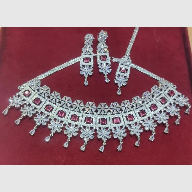 Diamond-studded women necklaces-Manisha Jewellery Silver Plated AD Stone Necklace Set