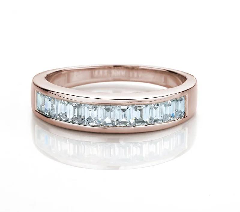 Custom women rings-Wedding or eternity band with 0.66 carats* of diamond simulants in 14 carat rose gold