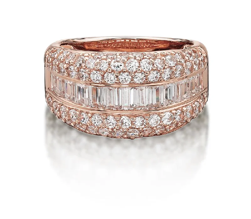 Twisted women rings-Round Brilliant and Baguette Dress ring with 2.65 carats* of diamond simulants in 10 carat rose gold