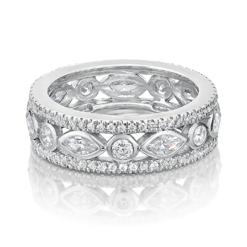 Twisted women rings-All-rounder eternity band with 1.62 carats* of diamond simulants in 10 carat white gold