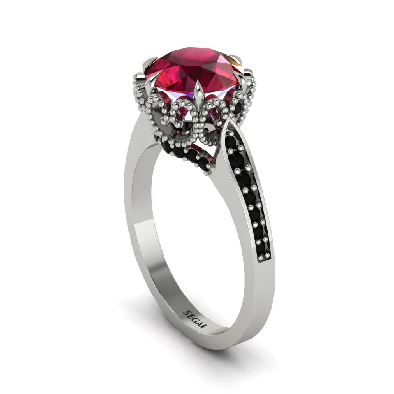 Luxury diamond engagement rings for women-Ruby Milgrain Engagement Ring - Yara No. 42