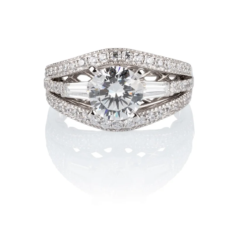 Elegant women rings-Dress ring with 2.4 carats* of diamond simulants in 10 carat white gold