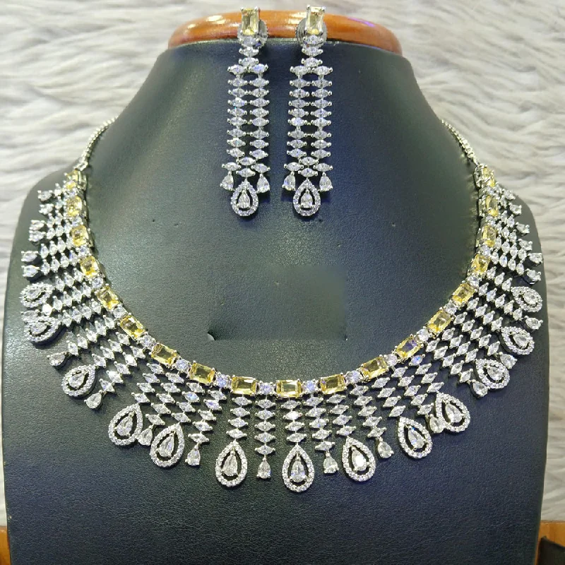 Birthday women necklaces-Jain Jewellers Silver Plated AD Necklace Set