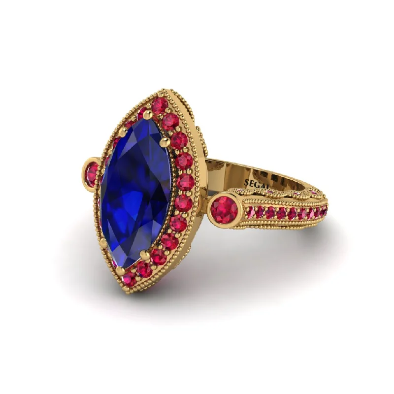 Unique gemstone engagement rings for women-Milgrain Halo Marquise Sapphire Engagement Ring - Noreen No. 58