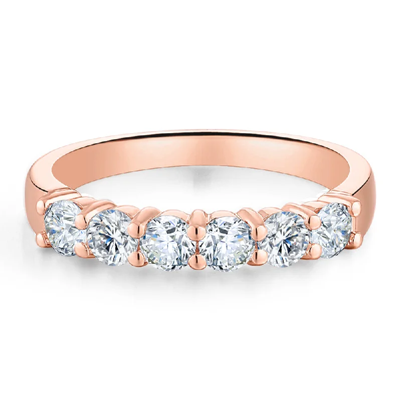 Cute silver women rings-Wedding or eternity band with 0.84 carats* of diamond simulants in 14 carat rose gold