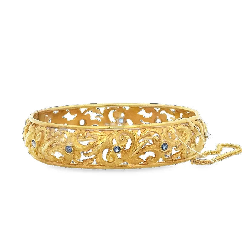 Modern charm women bracelets-Ornate Victorian Inspired 14k Yellow Gold Openwork Bangle Bracelet