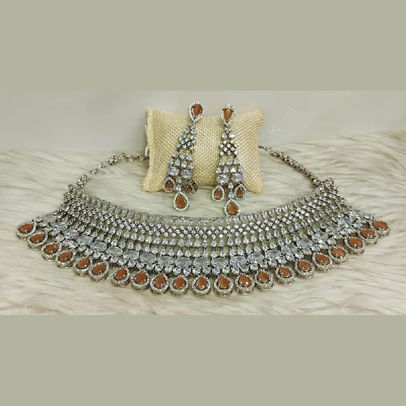 Simple women necklaces-Jain Jewellers Silver Plated AD Necklace Set